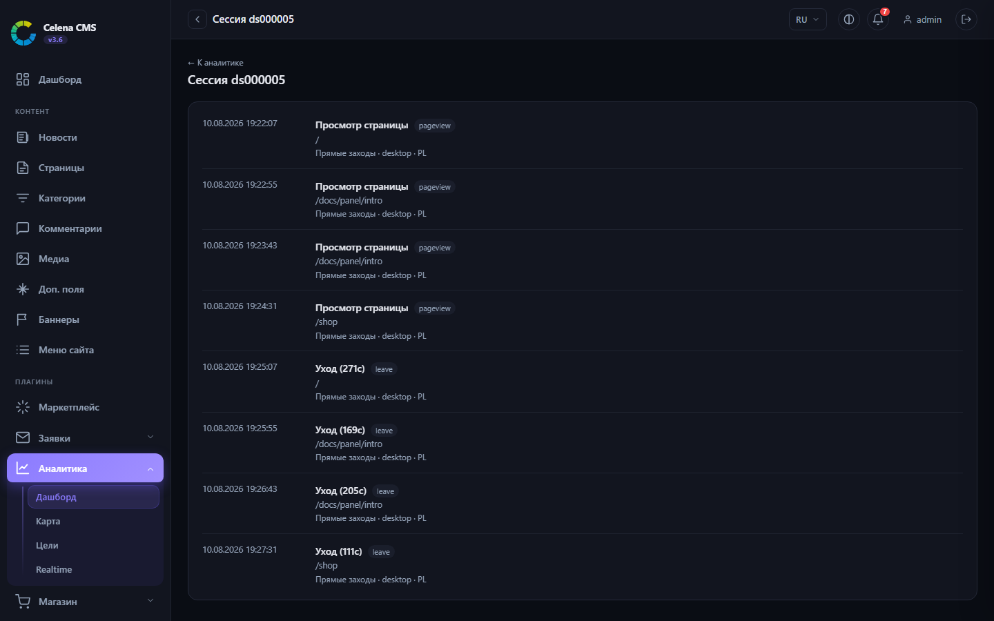 Session timeline