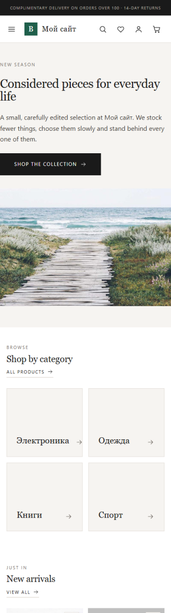 Home page on mobile