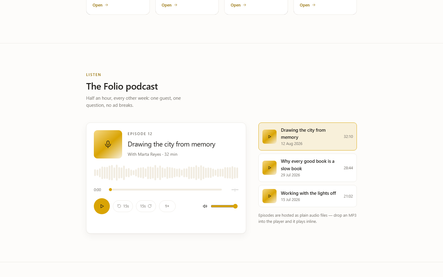 Topic tiles and the styled podcast player