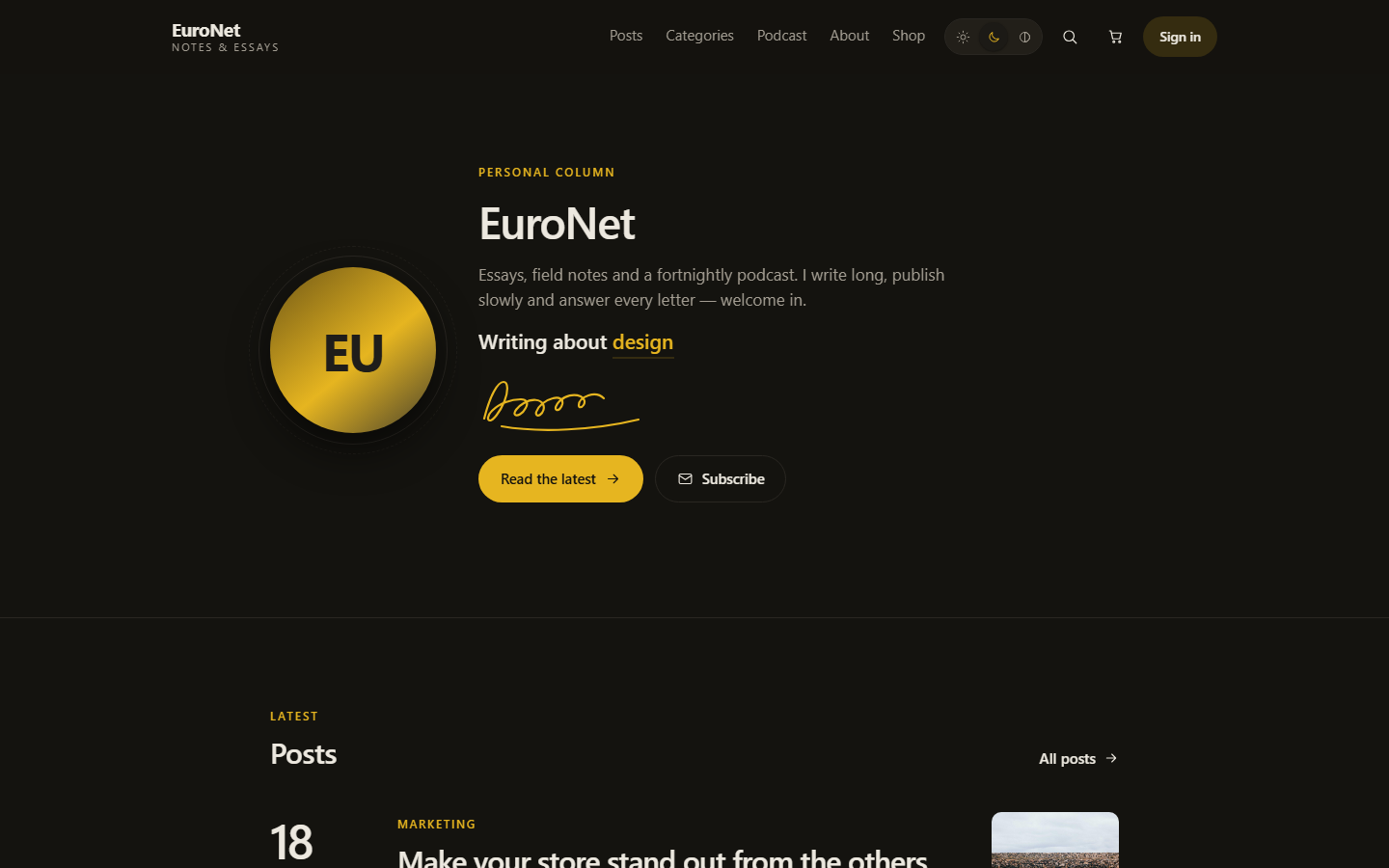 Dark mode — switched with the core theme buttons