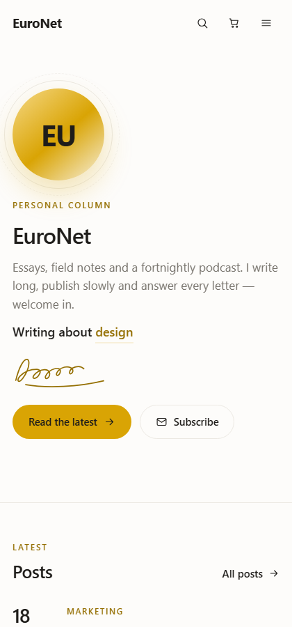 Home page on mobile