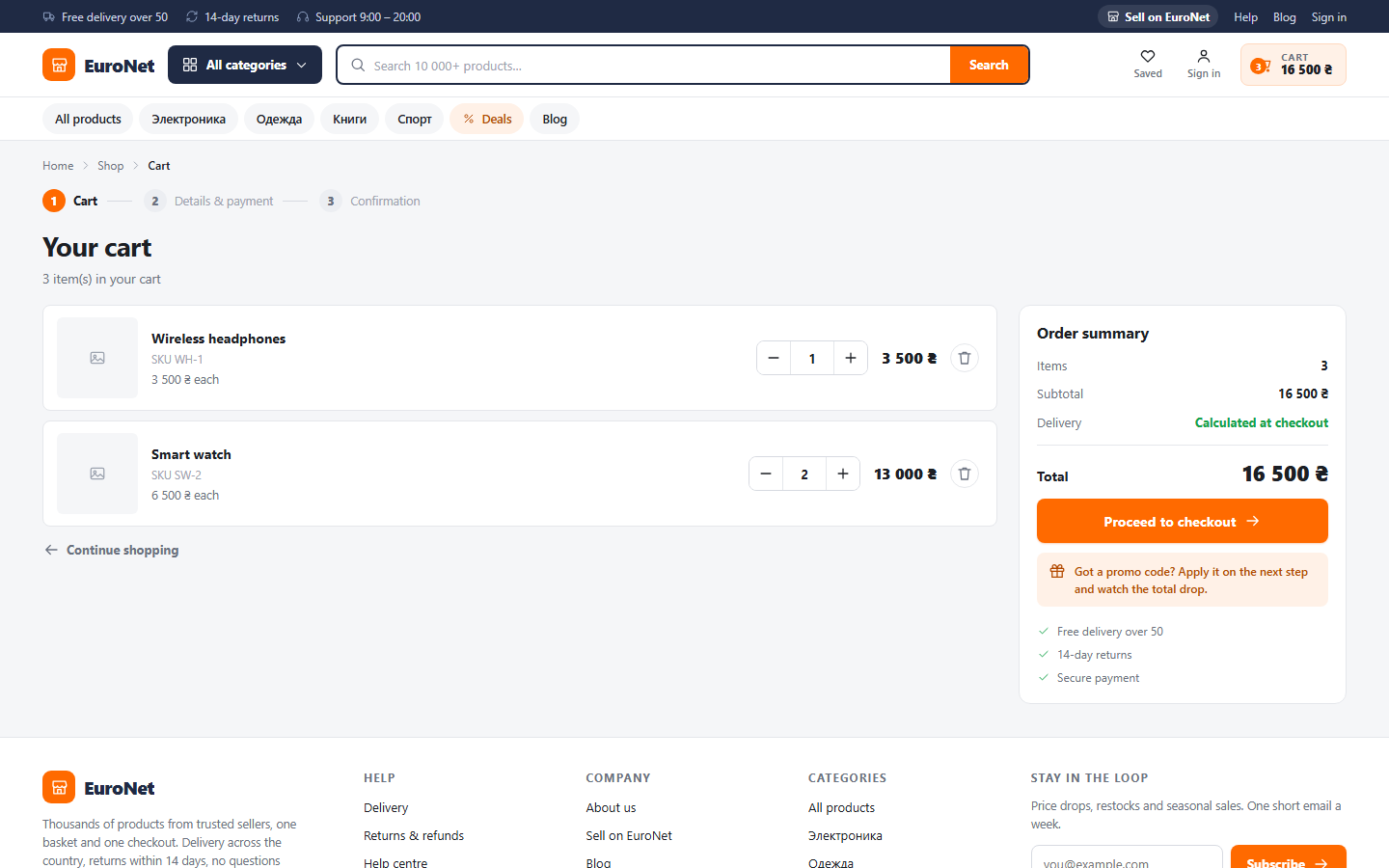 Cart with working quantity controls