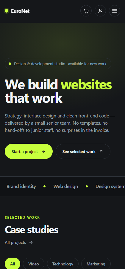 Home page on mobile